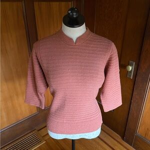 Vintage 1950s 50s Coral Pink Bradley Knit Top Sweater, Dolman Sleeves, Large XL